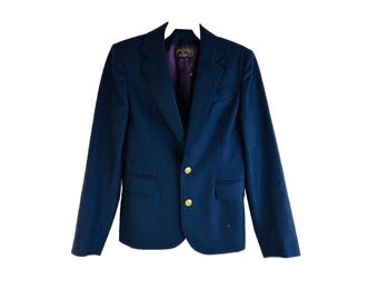 Vintage 90s Navy Blue Blazer Jacket, Single Breasted, Two Button