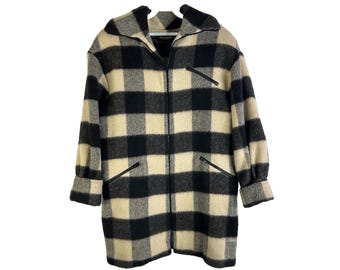 90s Womens Mohair Wool Plaid Oversized Coat USA Womens Medium, Womens Mohair Coat, Vintage Plaid Wool Coat, Womens Overcoat
