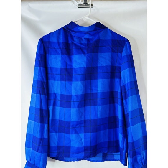 NOS 80s Womens 14 Gauzy Satin Plaid Puff Sleeve B… - image 3