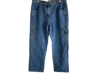 Y2K Dam 14 Baggy Cargo Pocket Blekta Jeans Skater Streetwear, Dam Cargo Jeans, Vintage Baggy Jeans, Y2K Skater Jeans