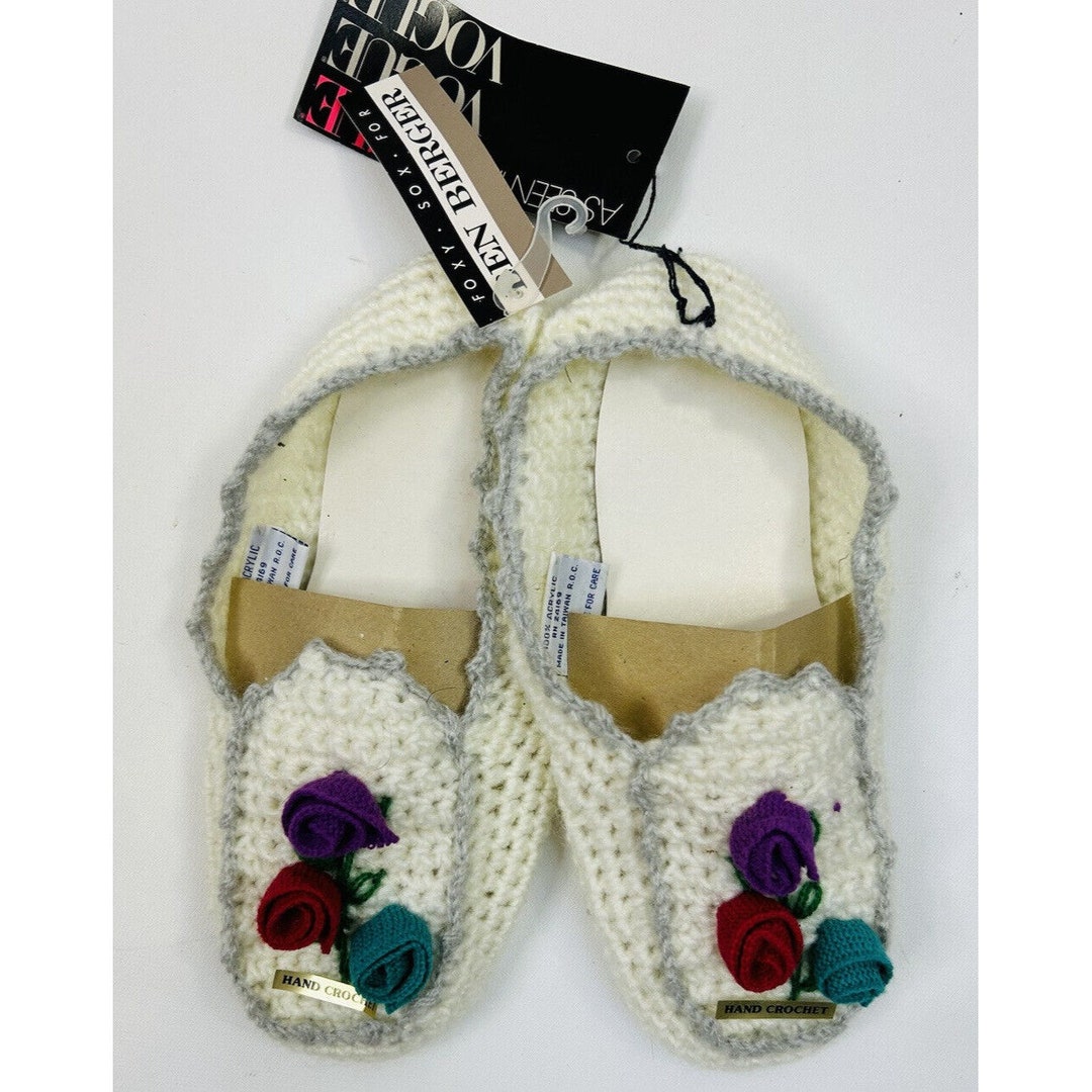 NOS 1980s Rockabilly Crochet Knit House Shoes Slippers Moccasins One ...