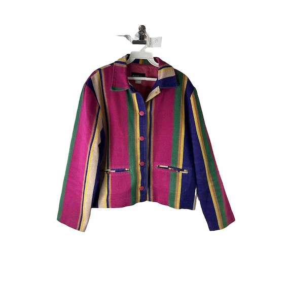 80s Womens Large Rainbow Color Block Stripe Blazer