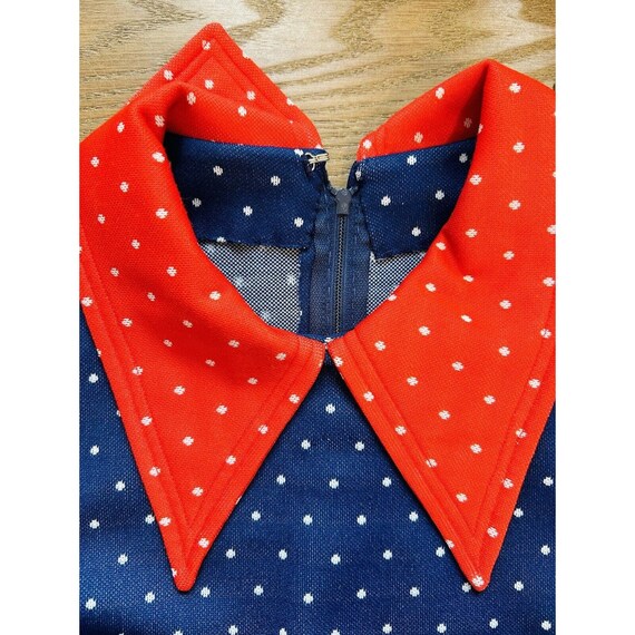 70s Womens Small Color Block Polka Dot Pointed Co… - image 8