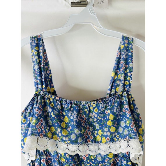 70s Womens Large Floral Frilly Lace Sleeveless Su… - image 3