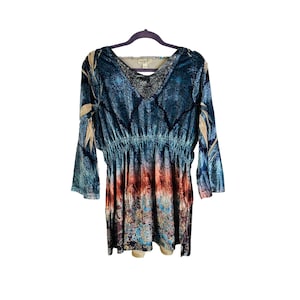 Y2K Fairy Womens XL Rainbow Burnout Filagree Bell Sleeve Shirt, Vintage Burnout Shirt, Womens Bell Sleeve Shirt, Fairy Top