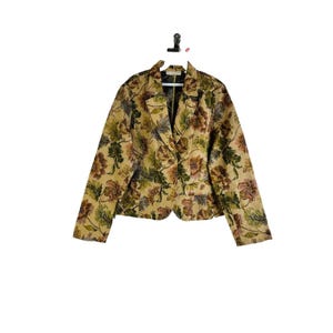 90s Womens XL Country Floral Tapestry Afghan Blazer Jacket Boho Cottage, Vintage Tapestry Jacket, Womens Floral Blazer, Cottagecore Jacket