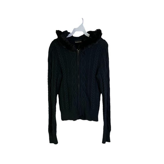 Y2K DKNY レディース ミディアム ケーブルニット フェイクファー 