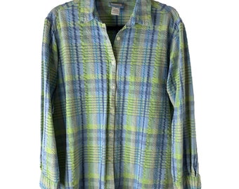 90er Jahre Pendleton Womens großes Regenbogen kariertes Hemd aus Baumwolle, Pendleton Womens Button Shirt, Vintage kariertes Hemd mit Knöpfen