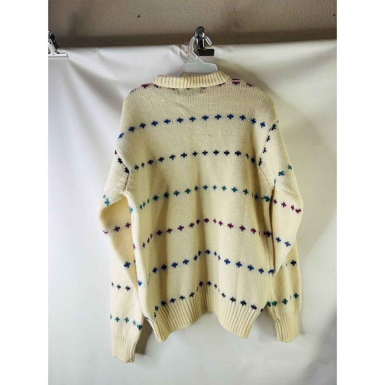 VTG 90s Mens Large Chunky Wool Birdseye Knit Crewneck Sweater