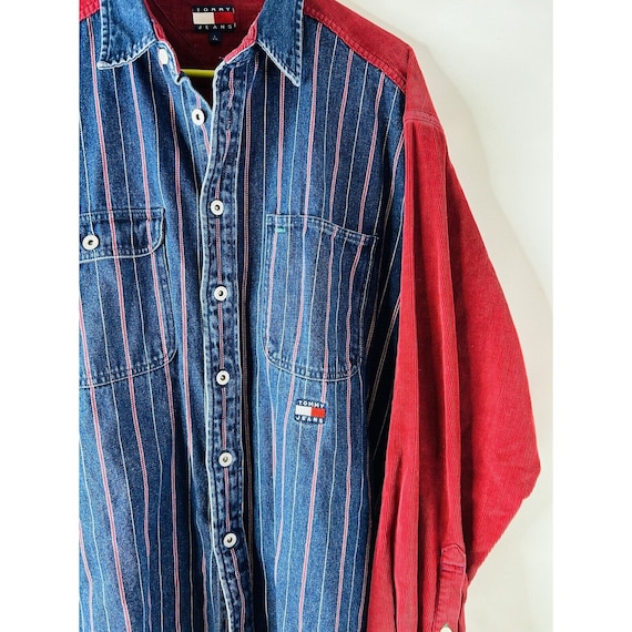 90s Tommy Hilfiger Mens Large Corduroy Denim Butt… - image 4