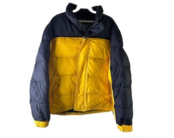 90s Eddie Bauer Mens Small Goose Down Fill Color Block Puffer Coat, Eddie Bauer Mens Coat, Vintage Down Fill Puffer Coat, Down Coat