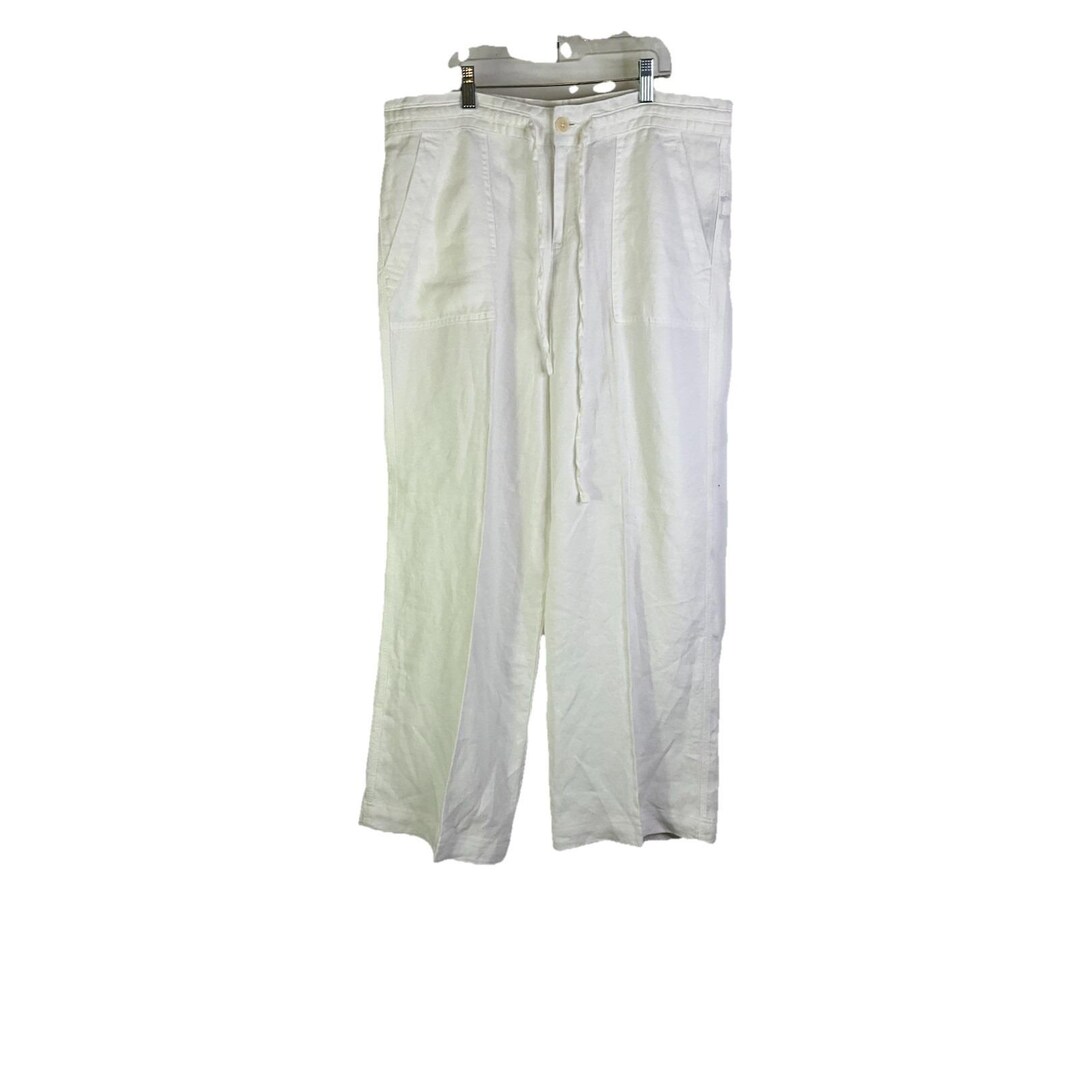 90s Lauren Ralph Lauren Womens 10 Linen White Wide Leg Pants
