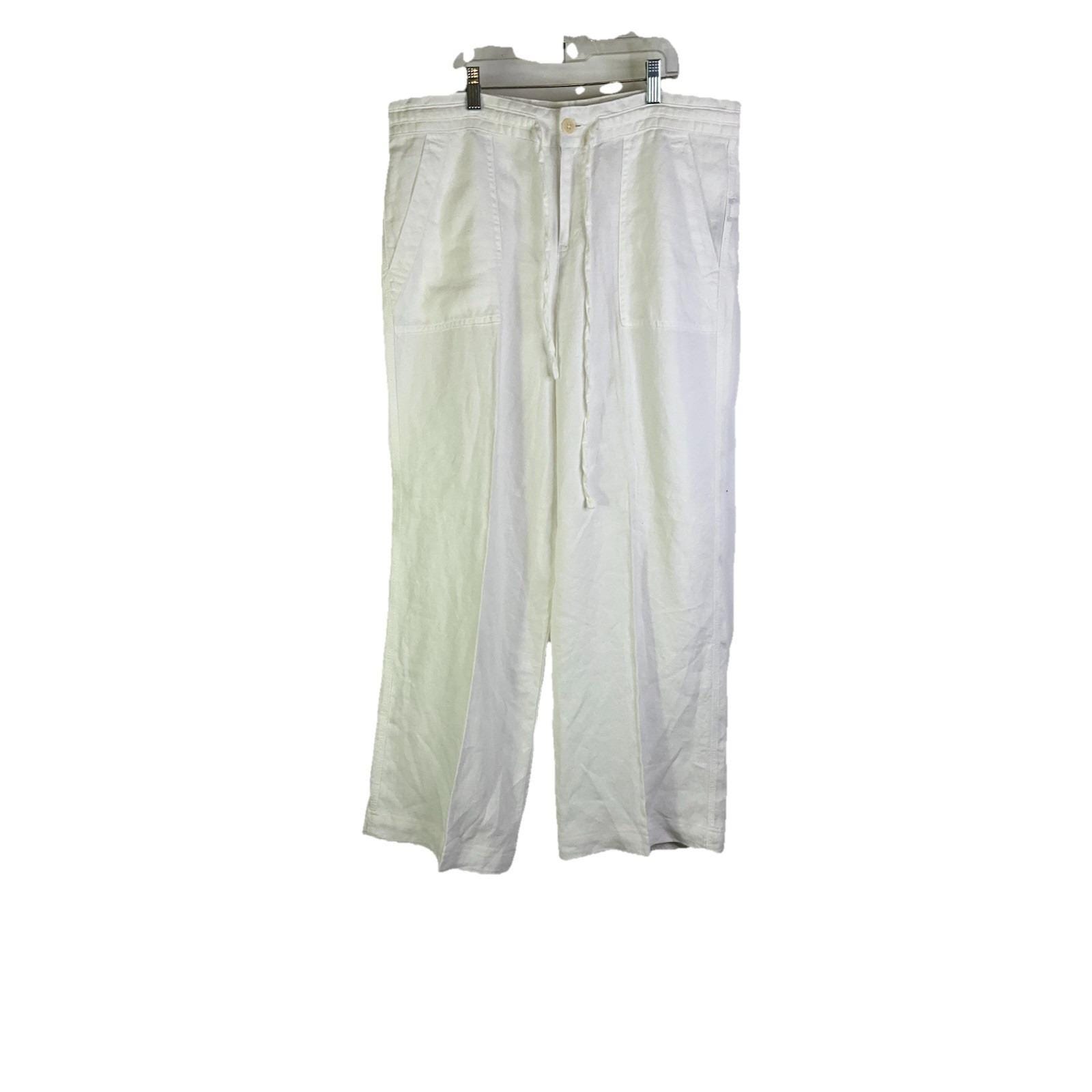 90s Lauren Ralph Lauren Womens 10 Linen White Wide Leg Pants