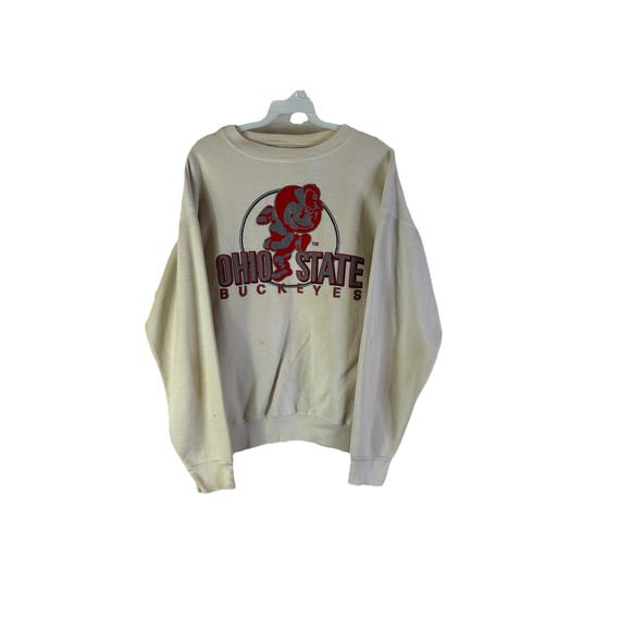 90s Mens Large Ohio State Buckeyes Brutus Thrashed Crewneck Sweatshirt, Vintage Ohio State Buckeyes Sweatshirt, Thrashed Ohio Sweatshirt