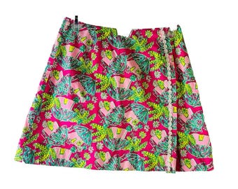 Spódnica mini z imitacją koperty Lilly Pulitzer Womens 6 Floral z lat 90., Spódnica damska Lilly Pulitzer, Spódnica vintage z imitacją koperty, Spódnica w kwiaty