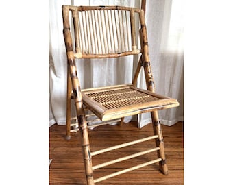 70s Mid Century Modern Folding Chair Boho Rattan Tortise MCM, Mid Century Modern Folding Chair, Vintage Bamboo Folding Chair