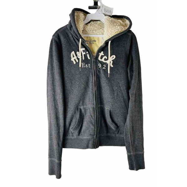 Y2K Abercrombie Fitch Script Stitched Sherpa Hooded Sweatshirt Jacket, Abercrombie & Fitch Womens Hooded Sweatshirt, Y2K Womens Jacket