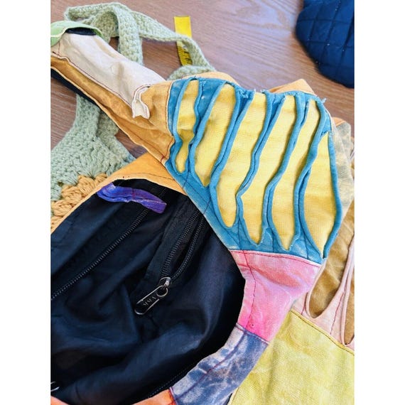 90s Hippy Boho Rainbow Patchwork Shoulder Bag Tot… - image 5
