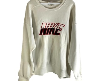Sudadera Nike de los 80 para hombre, talla grande, con letras bordadas y cuello redondo, estilo desgastado. Sudadera Nike vintage. Sudadera Nike para hombre. Sudadera desgastada.