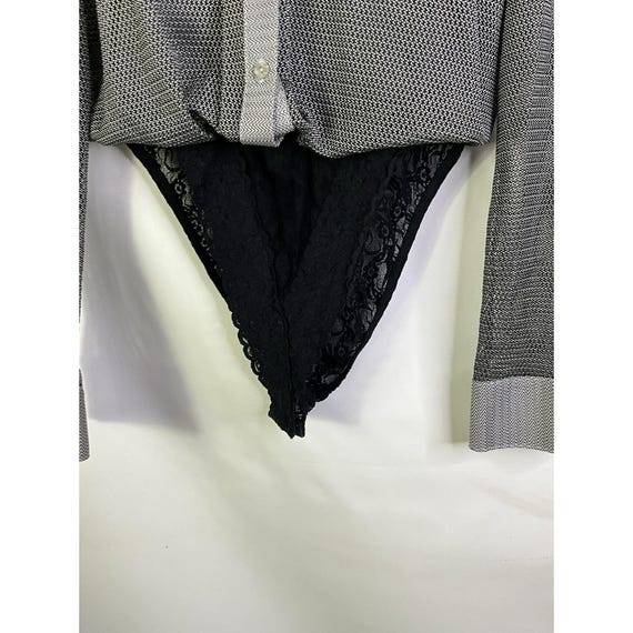 80s Womens Medium Button Front Mesh Bodysuit Rave… - image 3