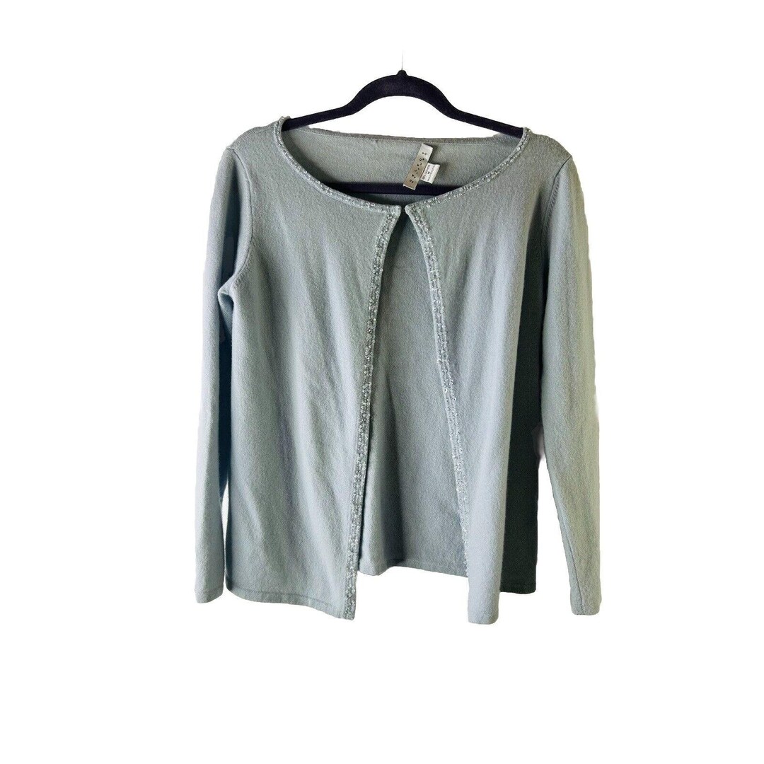 90s Womens Medium Cashmere Embellished Cardigan Sweater Powder Blue ...