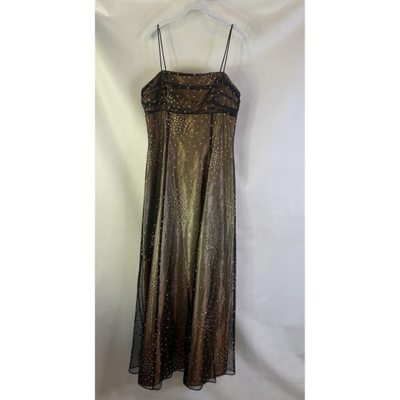 metallic overlay dress Y2K Womens 12 Sheer Metallic Overlay Baby Empire Gown Dress Whimsy HOCO,  Y2K Prom Dress, Vintage Sheer Overlay Dress, Whimsigoth Dress
