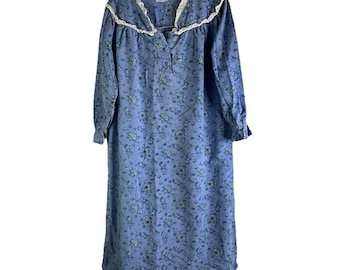 Camisón de franela con encaje y estampado floral para mujer de los años 90, estilo años 90, vestido de abuela, estilo campestre, camisón de franela para mujer, vestido de abuela floral, MuMu vintage