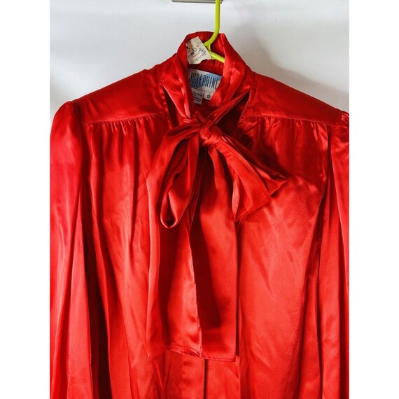 NOS 80s Womens Large Satin Pussybow Puff Sleeve B… - image 3