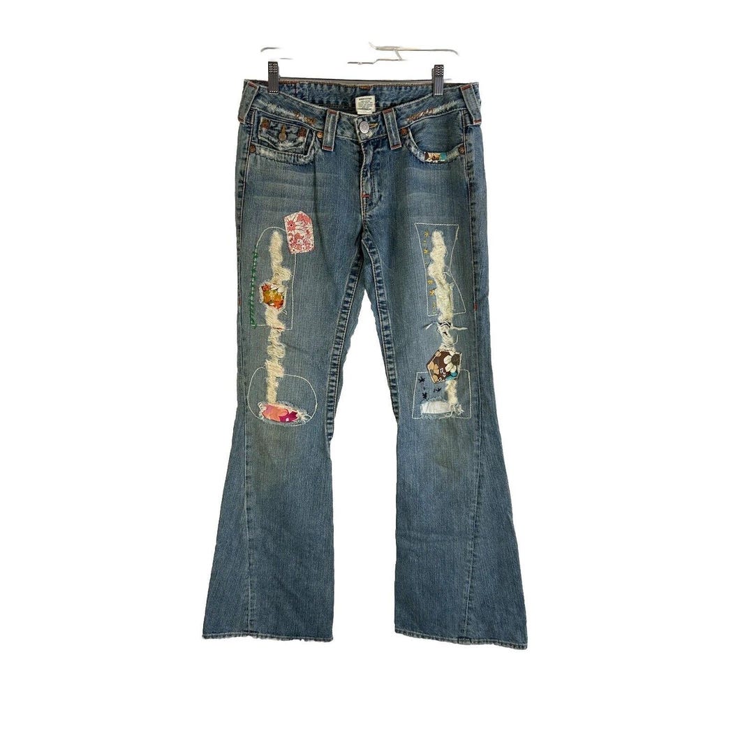 パンツ Y2K True Religion woodstock flare pant Y2K True Religion Womens 30 Woodstock Patchwork Distressed