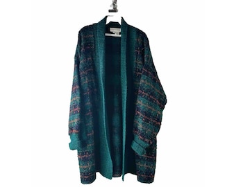 90s mujeres XL Rainbow Plaid oversize Baggy Long Cardigan suéter Grunge, suéter de cárdigan de punto para mujer, suéter a cuadros vintage, suéter holgado