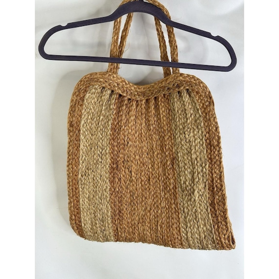 70s Raffia Straw Floral Tote Beach Bag Purse Boho, Vi… - Gem