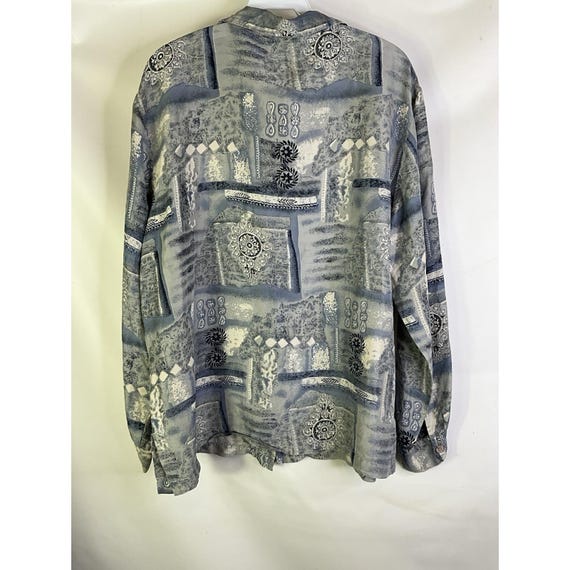 80s Womens XL Silk Geometric Print Button Shirt S… - image 6