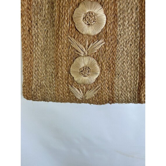 70s Raffia Straw Floral Tote Beach Bag Purse Boho, Vi… - Gem
