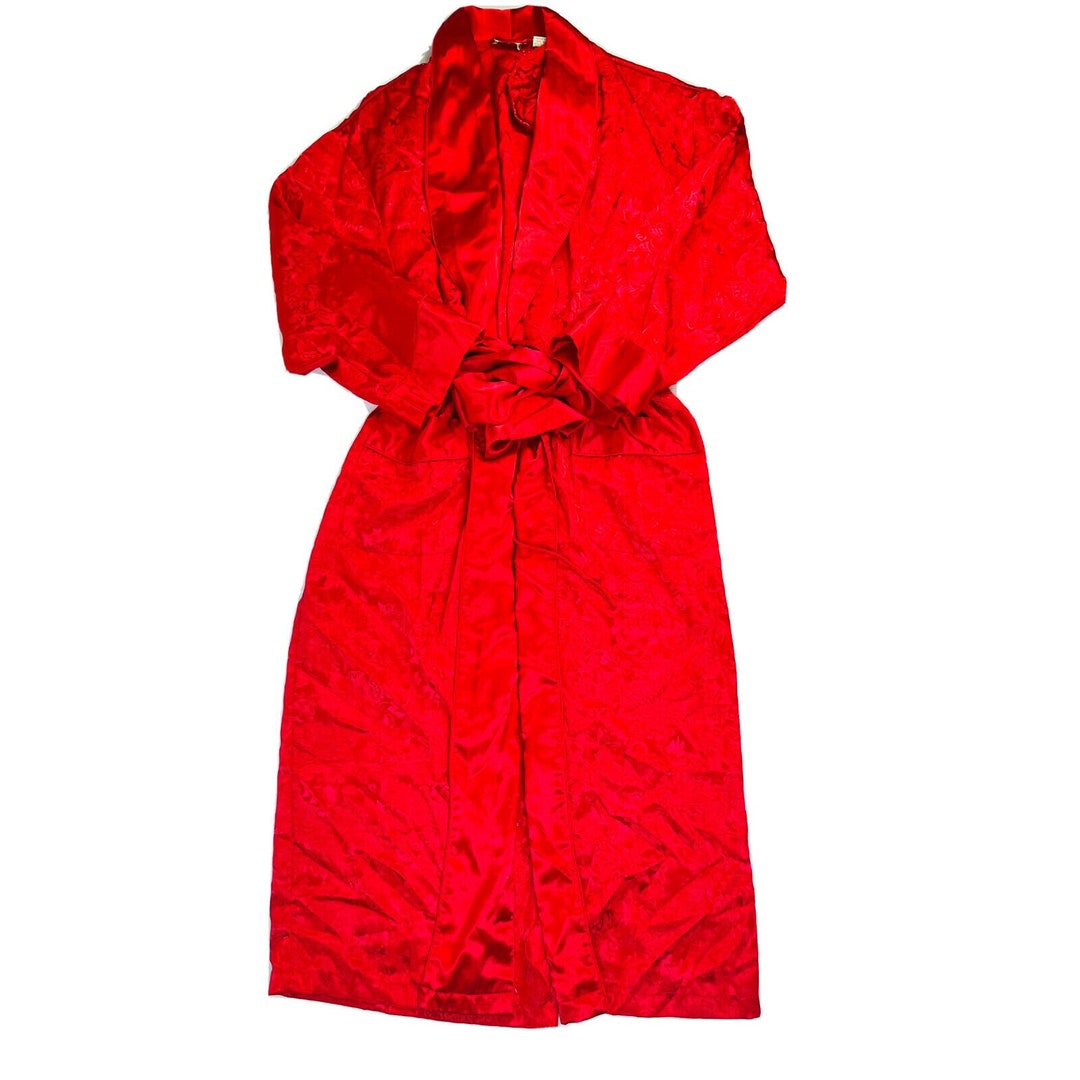 90s Victorias Secret Small Satin Paisley Embossed Belted Bath Robe