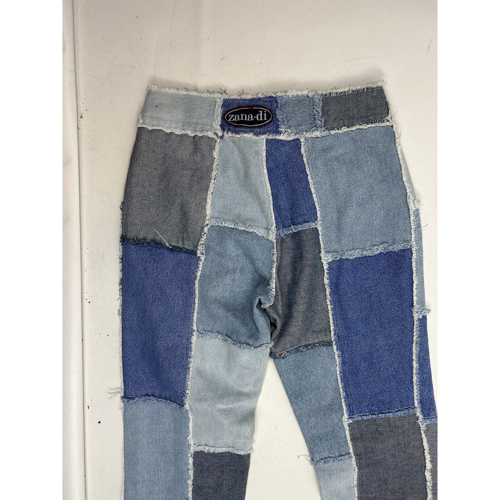 Y2K Womens 3/4 Button Fly Patchwork High Rise Flare Denim Blue
