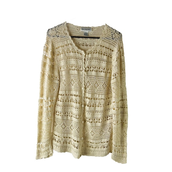 Y2K Bloomingdales womens XL Silk Crochet Knit Car… - image 1