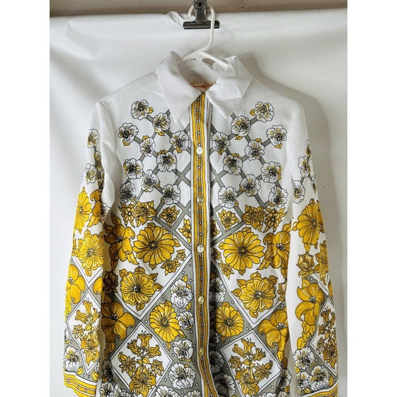 VTG 70s Womens Medium Pointed Loop Collar Floral … - image 3