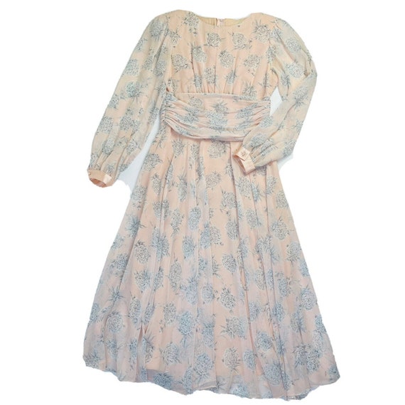 80s Womens 2 Country Floral Garden Party Dress, V… - image 1