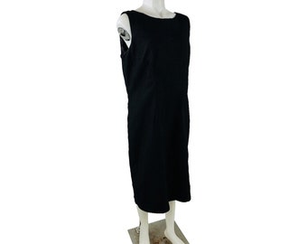 50s Mod Womens XL Black Textured Sleeveless Sheath Dress, Little Black Dress, Vintage Sheath Dress, 1950s Womens Dress
