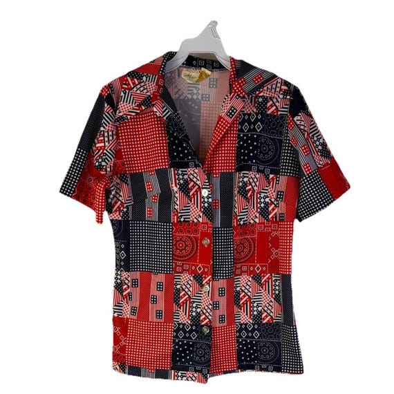 70s Rockabilly Patriotic Patchwork Dagger Collar … - image 1