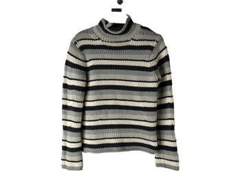 Y2K GAP Womens Small Chunky Knit Striped Turtleneck Sweater Grunge Punk, Gap Womens Sweater, Vintage Chunky Knit Sweater, Y2K Grunge Sweater