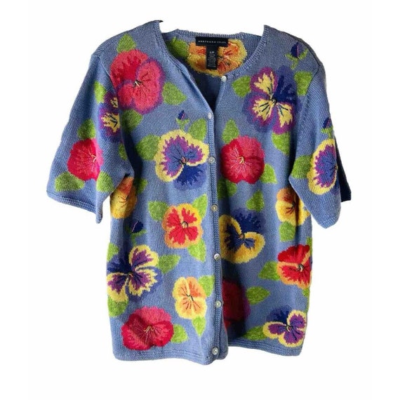 90s Womens Small Hawaiian Floral All Over Knit Sh… - image 1