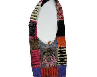 90s Hippy Boho Rainbow Patchwork Owl Shoulder Bag Tote Purse, Rising International Purse, Vintage Patchwork Shoulder Bag, Hippy Purse