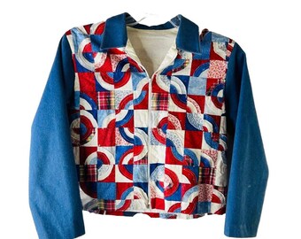 80s Womens Small Handmade Rainbow Patchwork Lightweight Jacket Cottage, Womens Patchwork Jacket, Handmade Patchwork Jacket, Quilt Coat