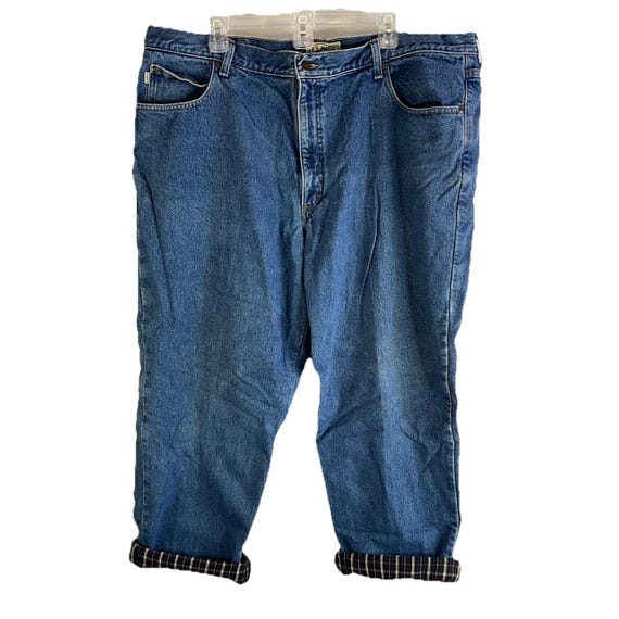 90s L.L. Bean Mens 44x40 Blanket Flannel Lined Faded Blue Jeans, L.L. Bean Mens Jeans, Mens Flannel Lined Jeans, Insulated Jeans