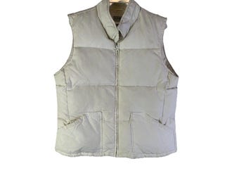 Y2K Down Fill Puffer Vest Womens Large  Jacket Distressed White, Womens Puffer Vest, Vintage Goose Down Vest, Down Puffer Coat