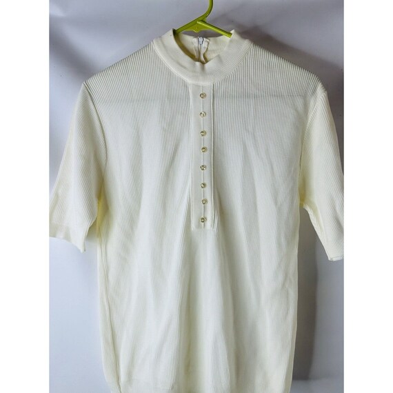 70s Womens Large Button Henley Blouse Shirt White… - image 3