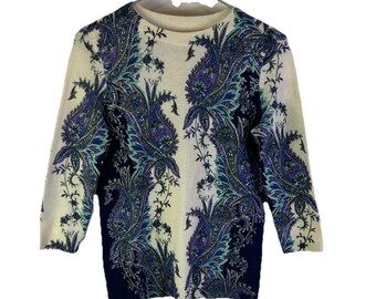 Y2K Streetwear Womens Small Cashmere Sweater Lightweight Floral, Womens Cashmere Sweater, Lightweight Sweater, Vintage Streetwear Sweater