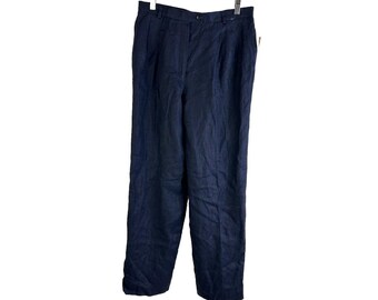 NOS 90年代 レディース 12 リネン フラットフロント トラウザーパンツ アーティスティック ラゲンルック、レディース リネン パンツ、ヴィンテージ ラゲンルック パンツ、レディース ドレスパンツ