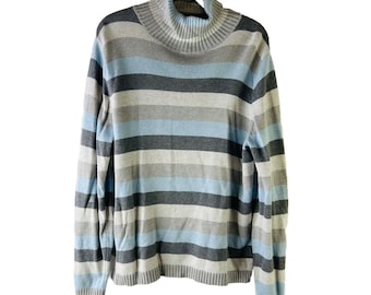 VTG 90s Pendleton Womens Large Cotton Color Block Stripe Knit Turtleneck Sweater, Pendleton Womens Sweater, Womens Knit Sweater, Sweater